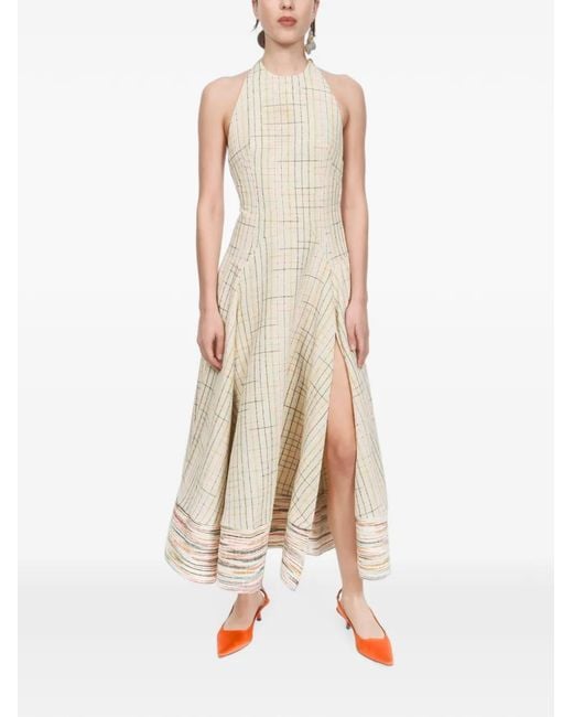 Rosie Assoulin Natural Check Halterneck Dress