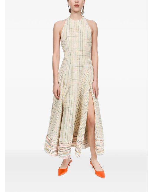 Rosie Assoulin Natural Check Halterneck Dress