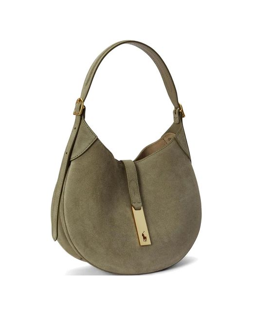 Polo Ralph Lauren Green Polo Id Suede Shoulder Bag