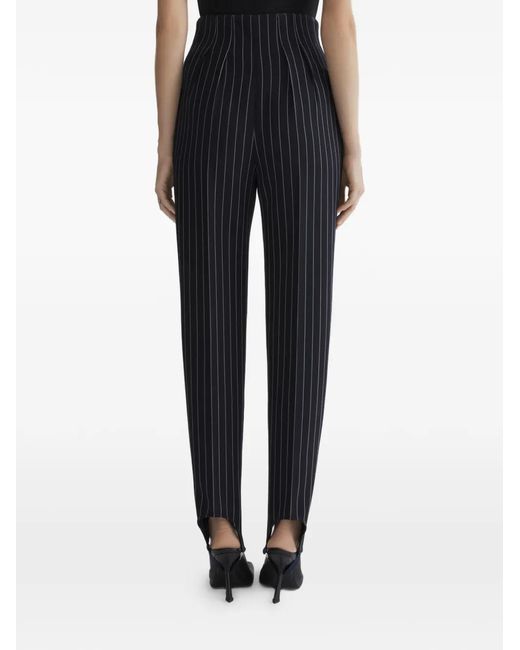 Mugler Black Pinstriped Slit Hem Trousers