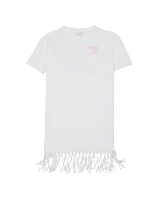 Mc2 Saint Barth White Graphic-Print Fringe-Trimmed Mini Dress