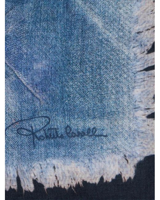 Roberto Cavalli Blue Patchwork-Effect Cotton Scarf