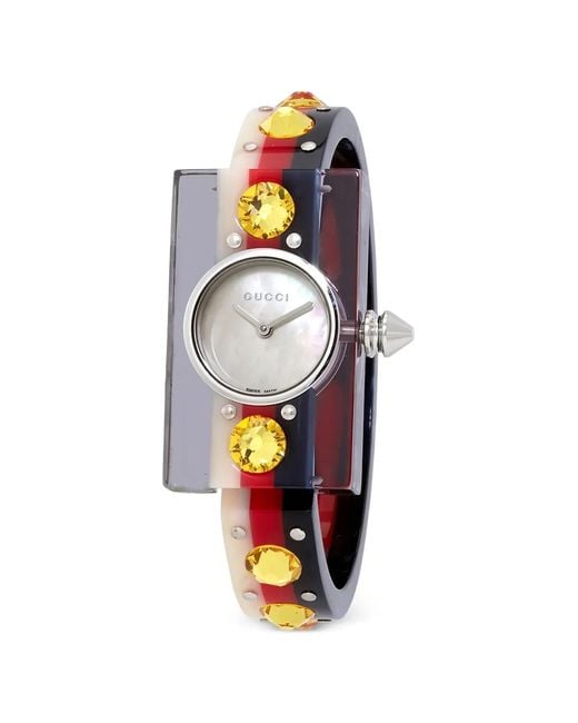 Gucci White Crystal-Embellished 24Mm Watch