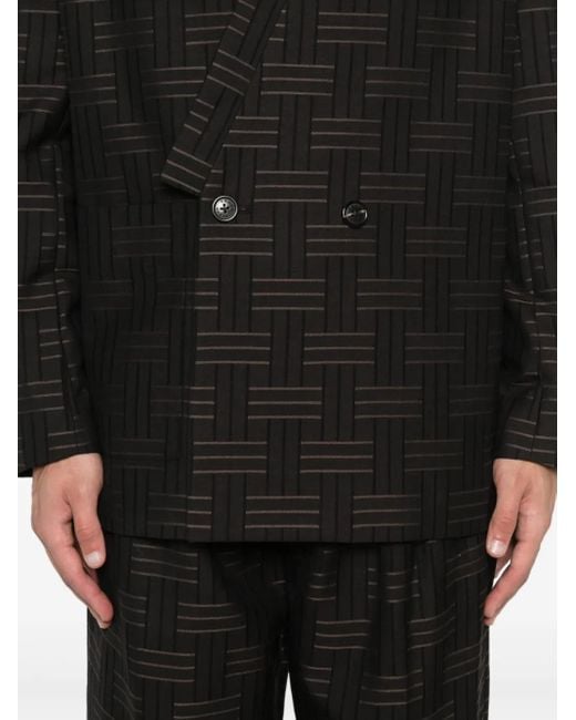 KENZO Black Double-Breasted Patterned Blazer for men