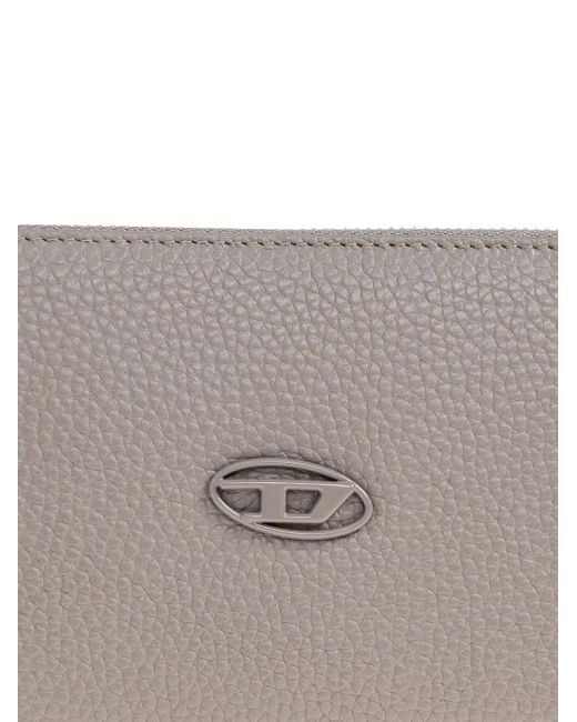 DIESEL Gray Zip-Around Logo-Plaque Wallet for men