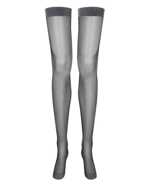 Maison Close Gray Lurex-Detail Semi-Sheer Stockings