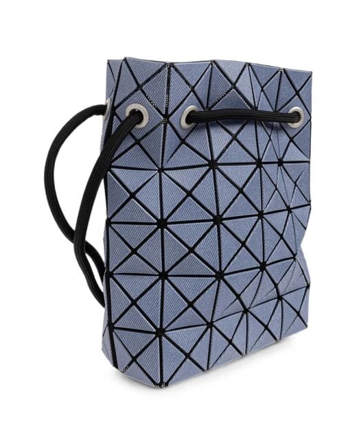 Issey Miyake Blue Geometric-Panel Drawstring Bucket Bag