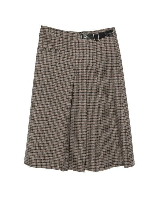 Seventy Gray Checked Buckled-Strap Midi Skirt