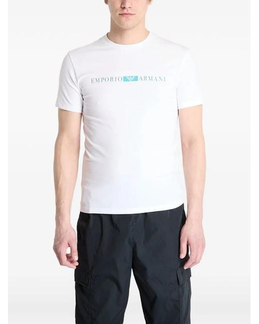 EA7 White Logo-Print T-Shirt for men