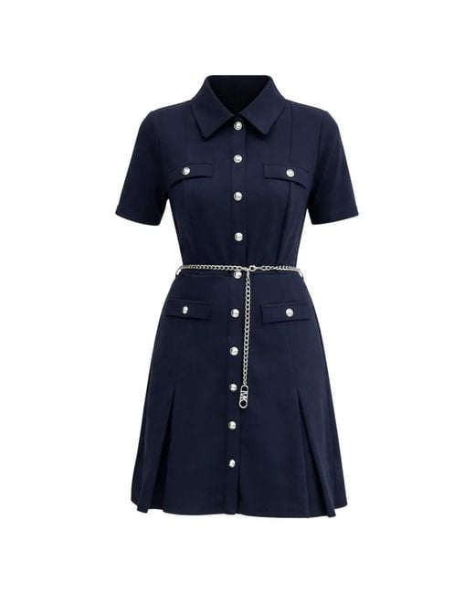 MICHAEL Michael Kors Blue Chain-Belt Shirt Dress
