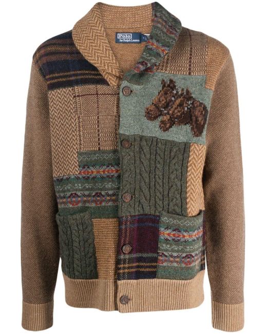 Polo Ralph Lauren Green Patchwork Long-sleeve Wool Cardigan for men