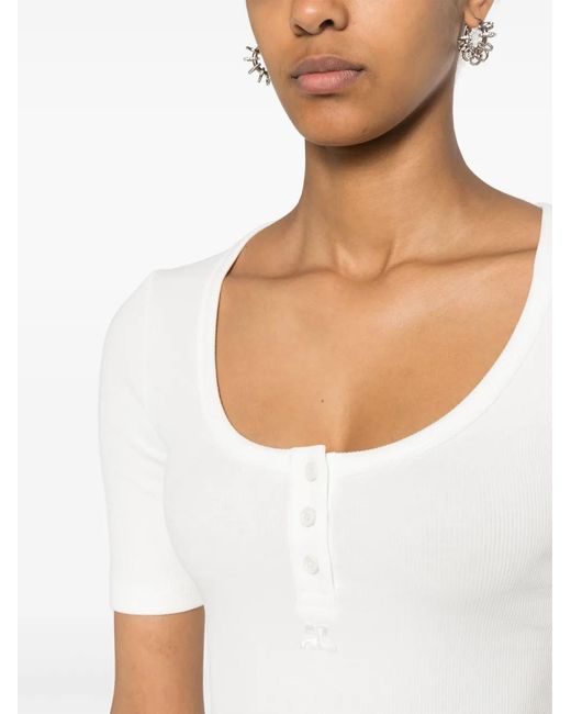 Courreges White Holistic Snaps 90'S Ribbed T-Shirt