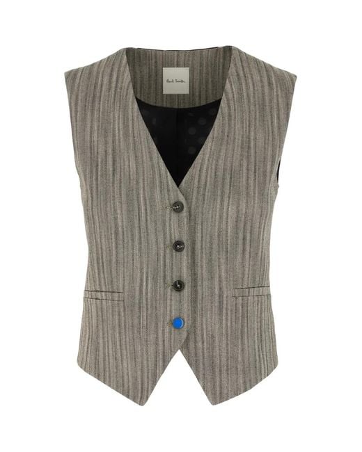 Paul Smith Gray Herringbone Waistcoat With Contrast Back