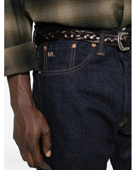 RRL Blue Selvedge Logo Button Trousers for men