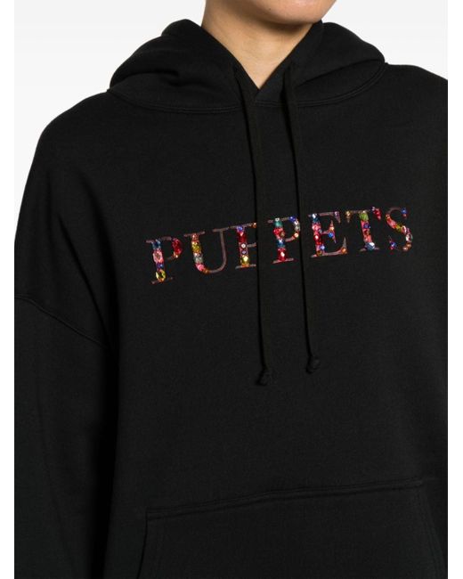 Puppets and Puppets Black Crystal-embellished Cotton-blend Hoodie