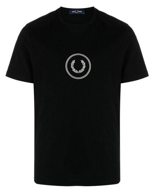 Fred Perry Black Laurel Wreath-embroidered Cotton T-shirt for men