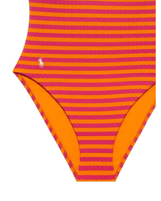 Polo Ralph Lauren Orange Cable-Knit Striped-Pattern Swimsuit