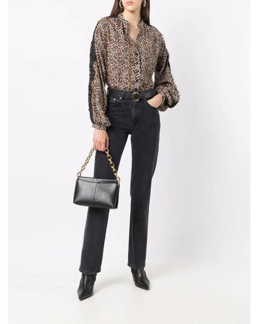 Gold Hawk Brown Silk Leopard Print Blouse