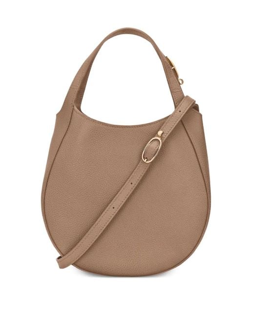 Longchamp Brown Small Grained-Leather Handbag