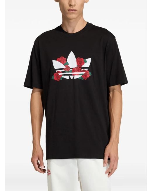 Adidas Black Trevo Series Roses Trefoil T-Shirt for men