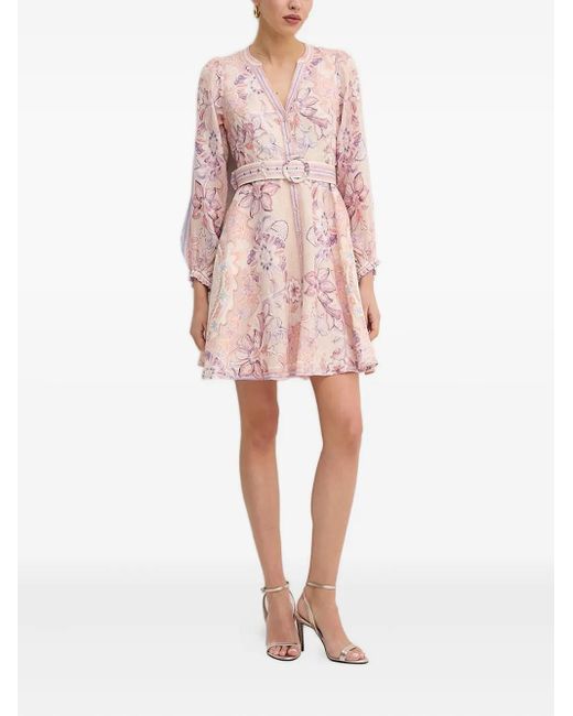 Hale Bob Pink Miranda Floral-Print Mini Dress