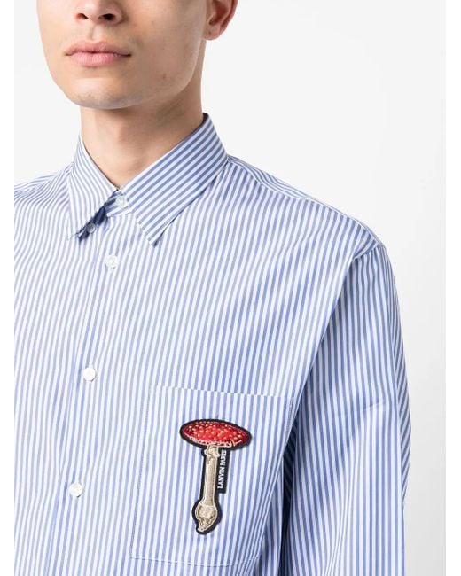 Camicia A Righe Con Applicazione di Lanvin in Blue da Uomo