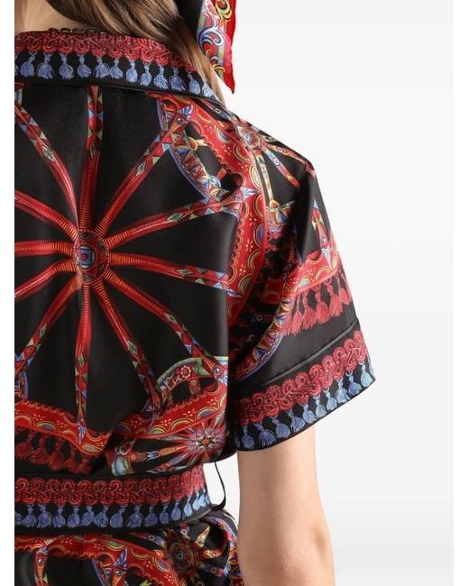 Dolce & Gabbana Red Carretto-Print Silk Twill Vanity Shirt