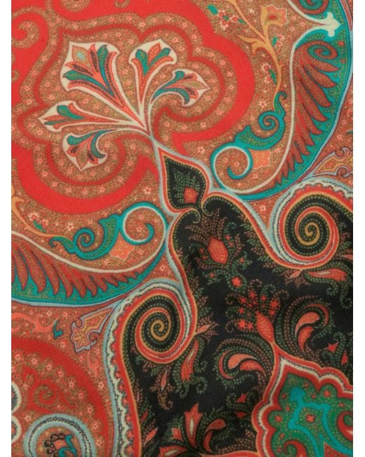 Etro Orange Cashmere-Silk Printed Scarf