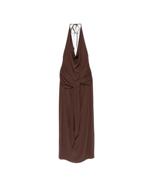 FEDERICA TOSI Brown Halterneck Gathered Maxi Dress