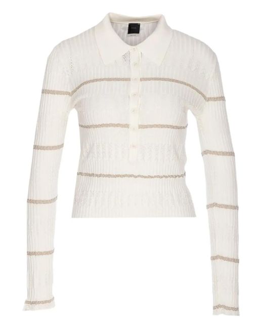 Pinko ストライプリブ ポロシャツ White
