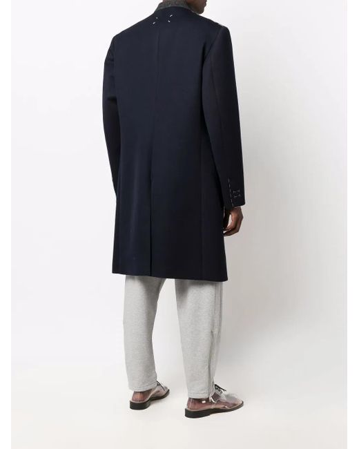 Maison Margiela Blue Collarless Mid-Length Coat for men