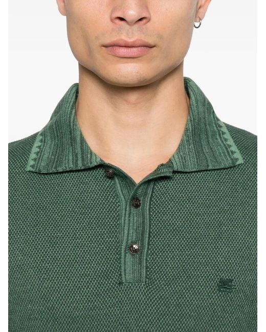 Etro Green Buttoned Pique Polo Shirt for men