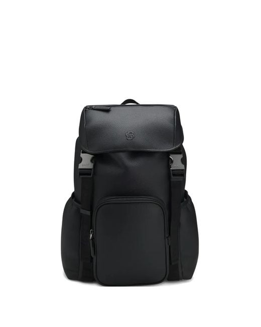 Boss Black Top-Grain Buckle Backpack for men