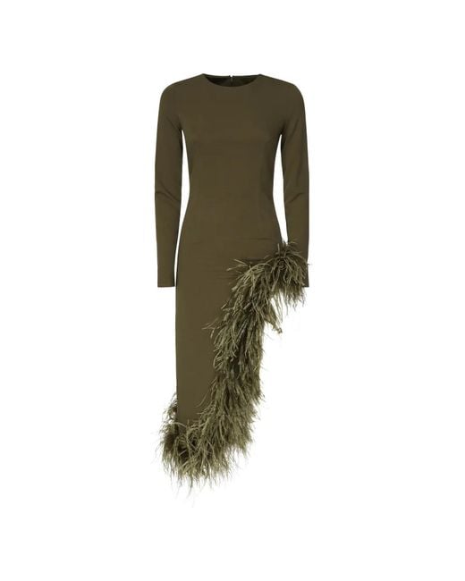 The Archivia Green Soul Feather-Trim Asymmetrical Dress