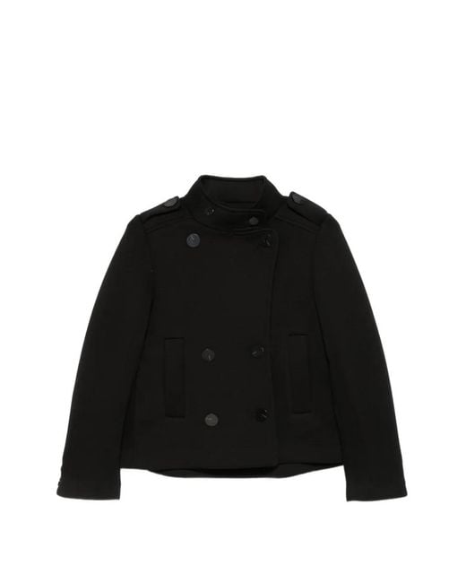 Psophia Black Double-Breasted Epaulette Coat
