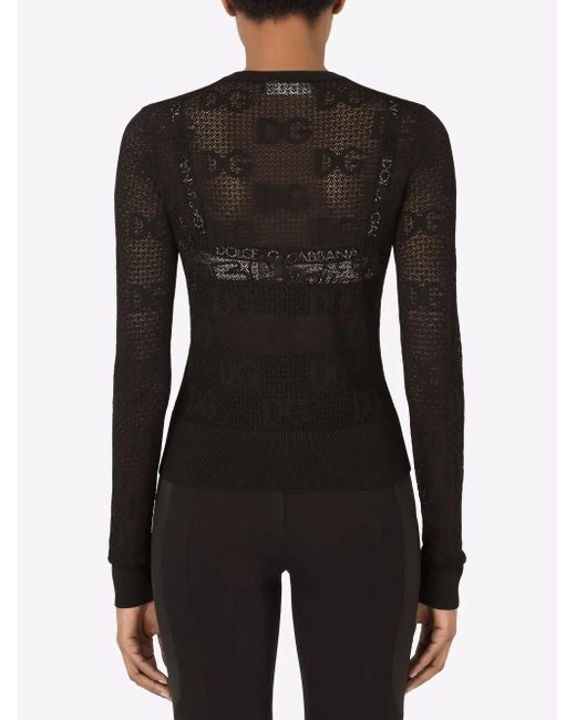 Dolce & Gabbana Black Dg-Logo Lace-Stitch Cardigan