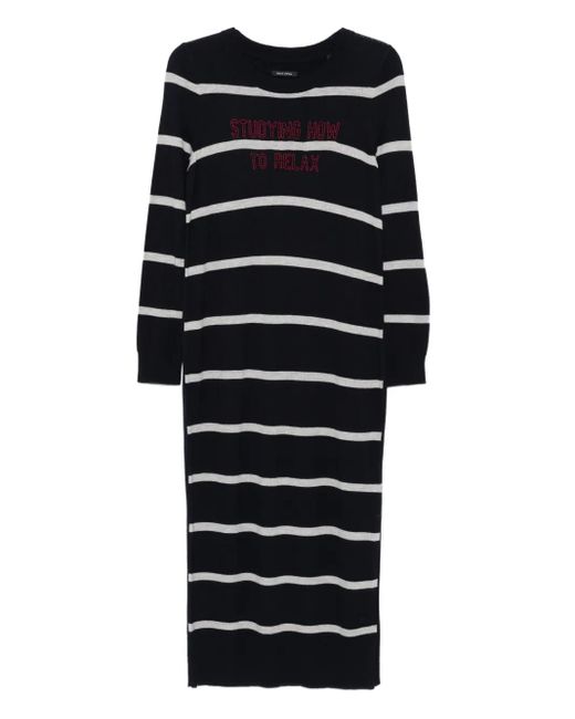 Marc O' Polo Black Gestreiftes Midikleid mit rundem Ausschnitt