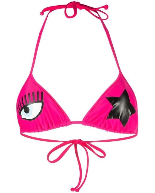 Chiara Ferragni Pink Graphic-Print Halterneck Bikini Top