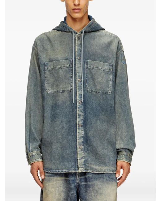 DIESEL Blue Hooded Denim Shirt for men