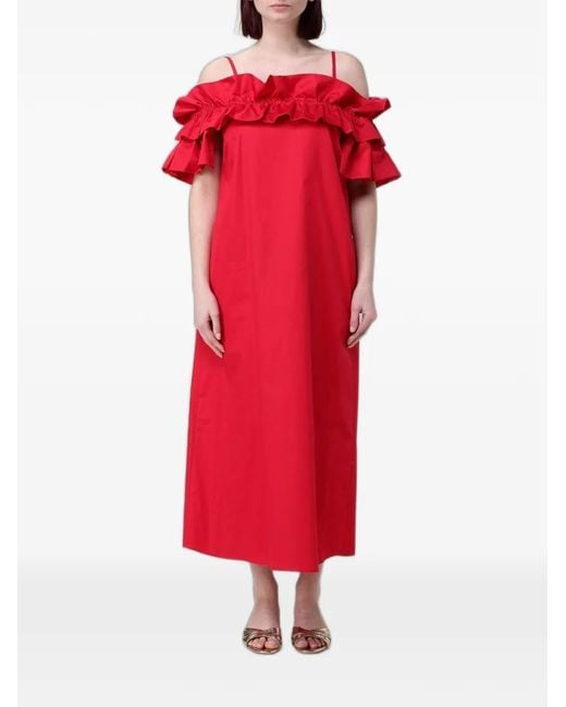 Hanita Red Ruffled Off-Shoulder Dress