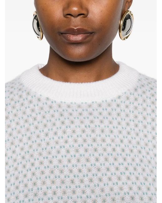 Eric Bompard White Patterned Crew-Neck Sweater