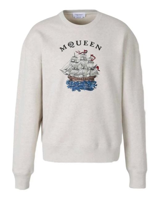Alexander McQueen Gray Embroidered Ship Sweatshirt for men