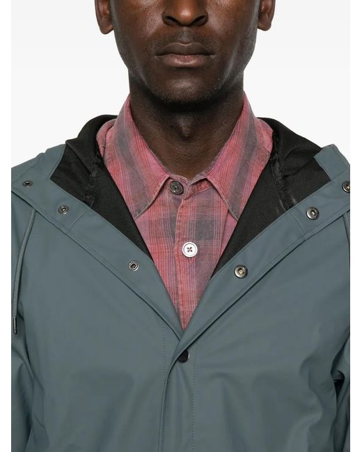 Rains Blue Snap-Button Hooded Raincoat