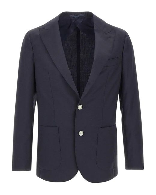 Barba Napoli Blue Peaked-Lapels Button-Fastening Blazer for men