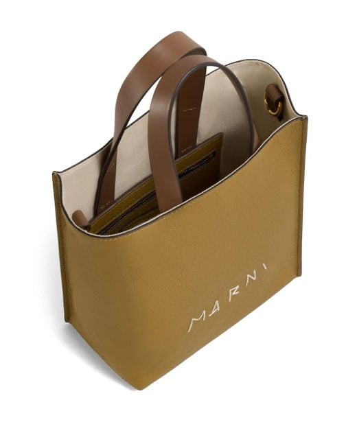 Marni Natural Mini Embroidered Leather Tote