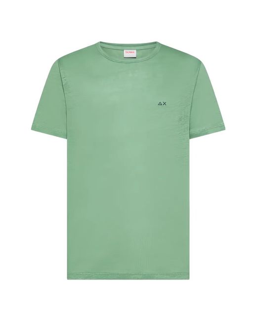 Sun 68 Green Linen Logo-Embroidered T-Shirt for men
