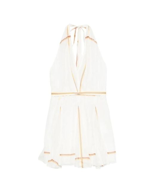 Maje White Striped Halterneck Mini Dress