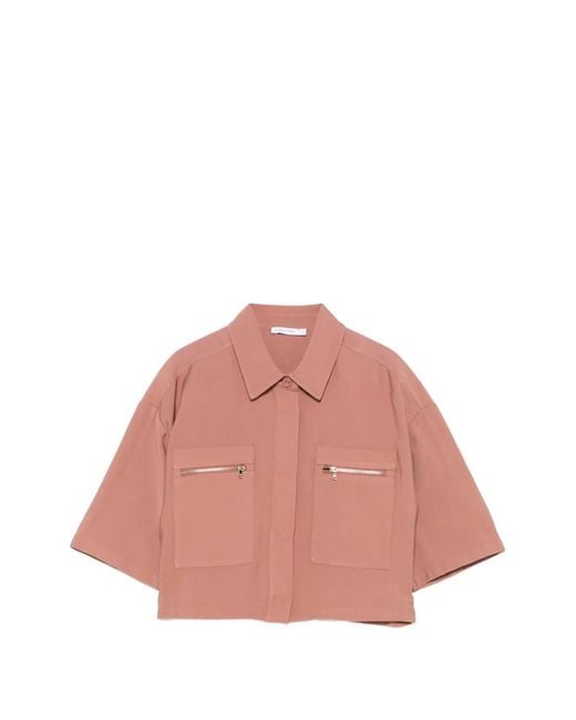 Patrizia Pepe Pink Zip-Pocket Dropped-Shoulder Shirt