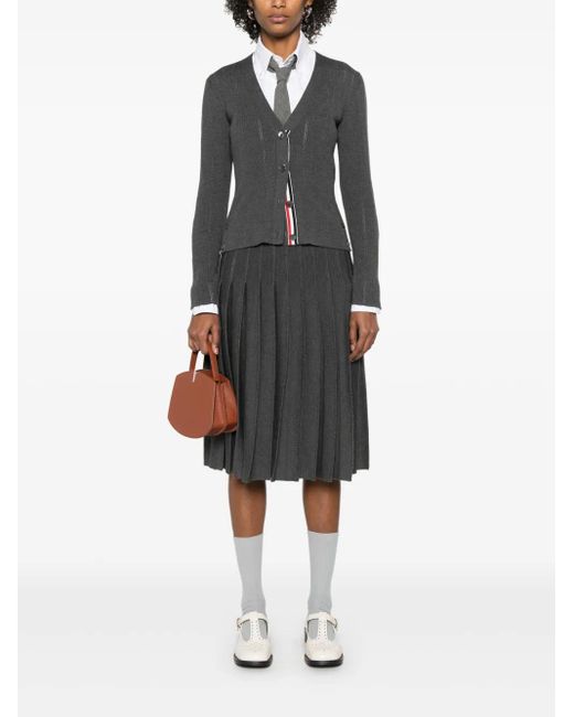Thom Browne Gray Pleated Pointelle Midi Skirt