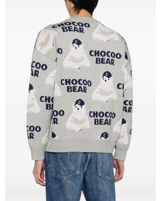 Chocoolate Intarsien-Pullover mit Chocoo Bear in Gray für Herren